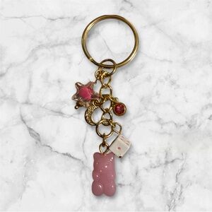 Pink Gummy Bear Keychain with Charms